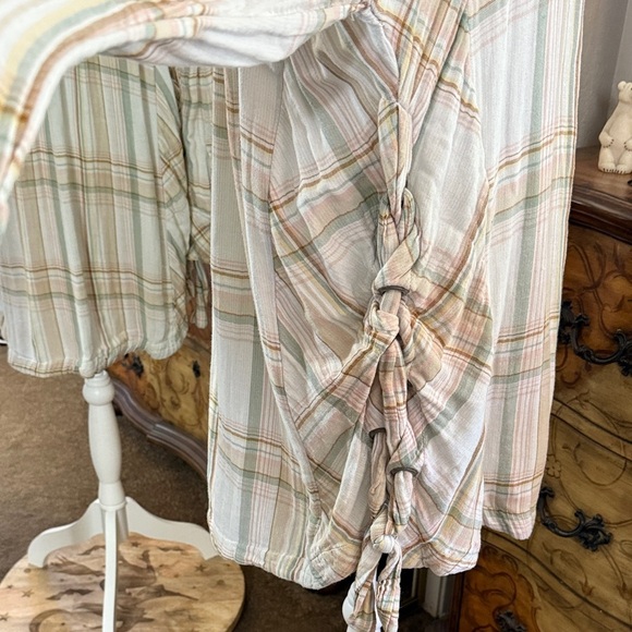 Free People Nordic Plaid Pastel Striped Button Down Shirt - Picture 5 of 14